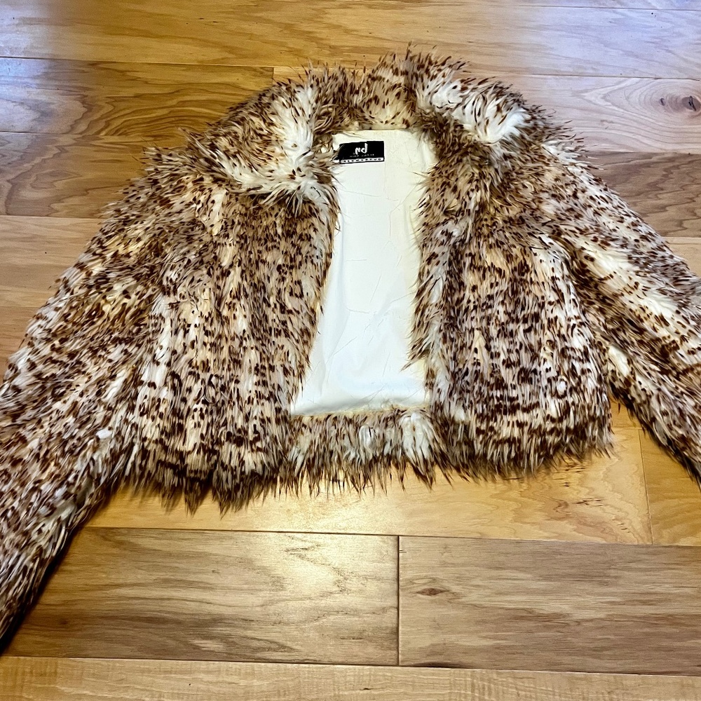 Blanc Noir crop faux shag jacket